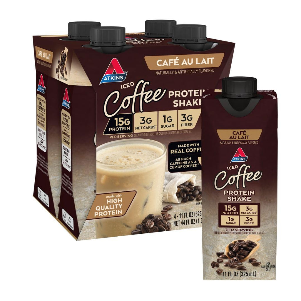 Atkins Café au Lait Iced Coffee Protein Shake - 4 Pack