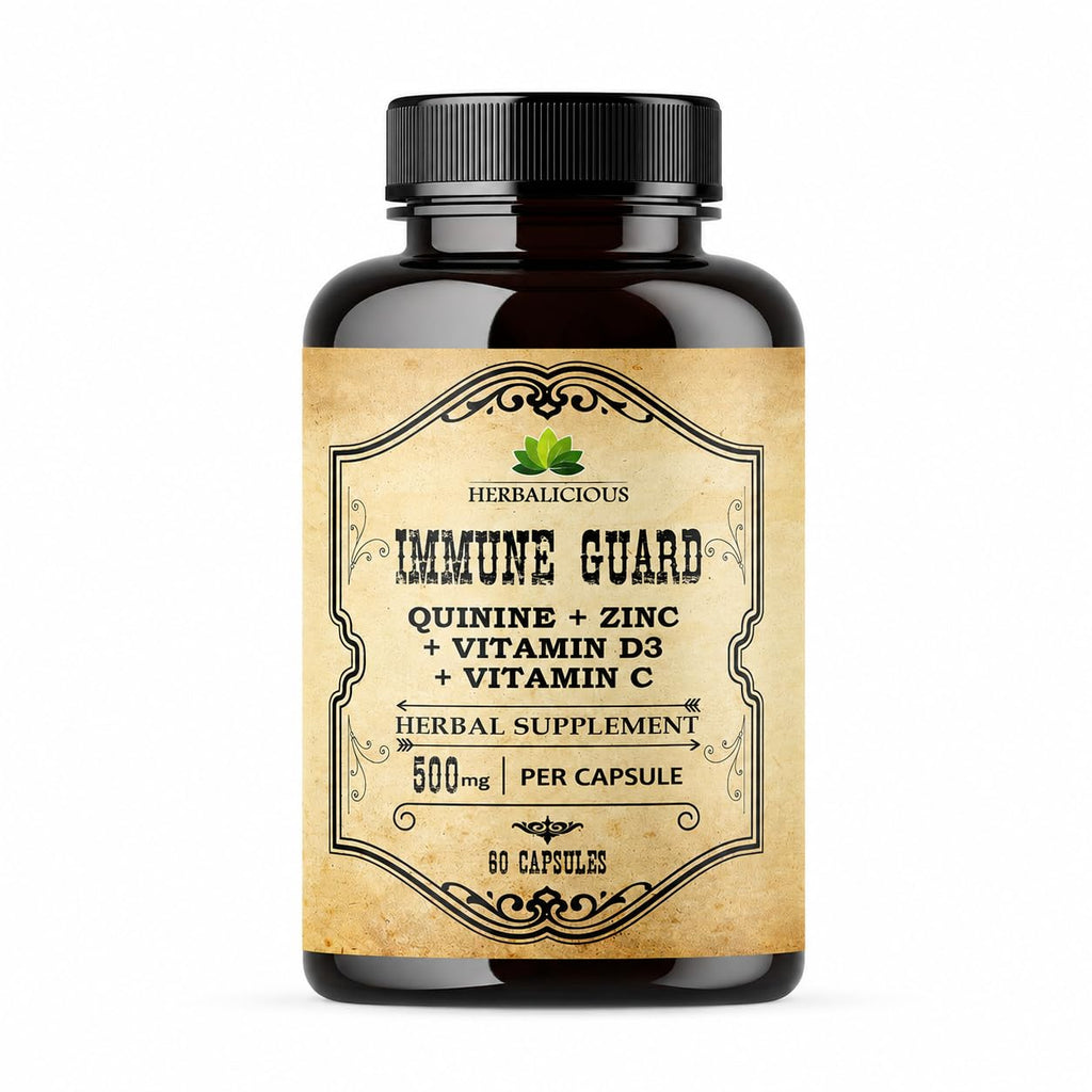 HERBALICIOUS Quinine Capsules 500mg with Vitamin C, D3 & Zinc - 60 Capsules