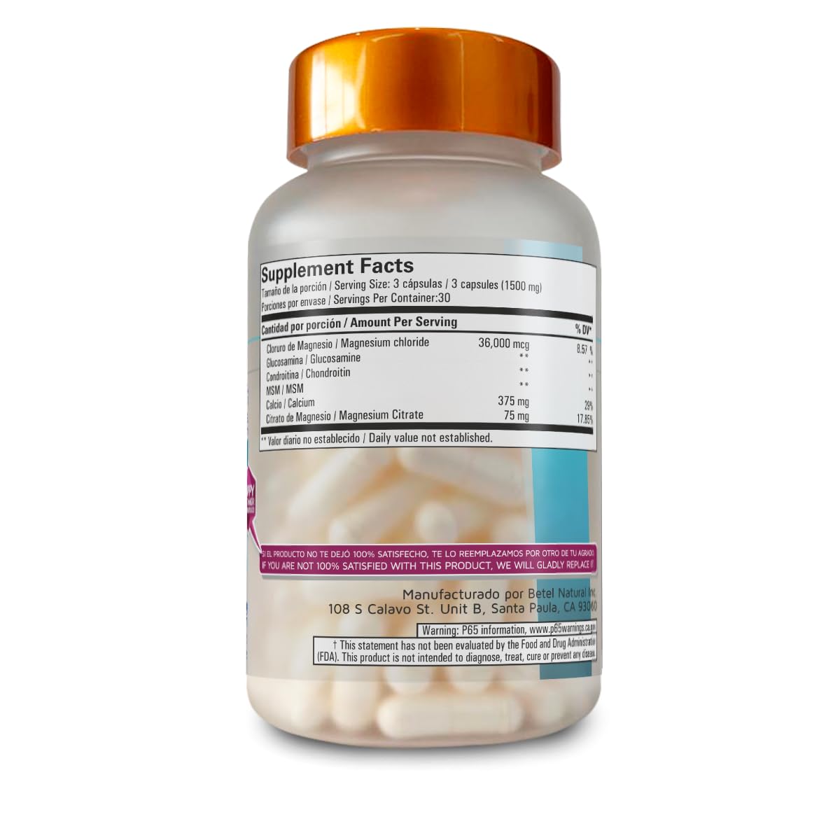 Betel Natural Magnesium Chloride with MSM & Glucosamine - 90 Capsules - image 3