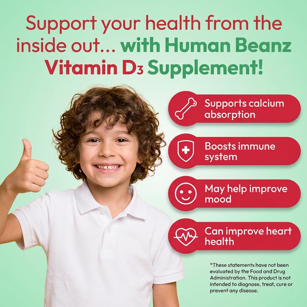 Human Beanz Vitamin D3 Jelly Bean Gummies 1000 IU Kids - 120 Gummies - image 4
