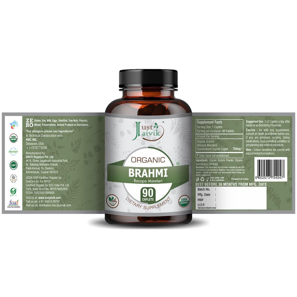 Just Jaivik Organic Brahmi Tablets 750 mg - 90 Tablets - image 3