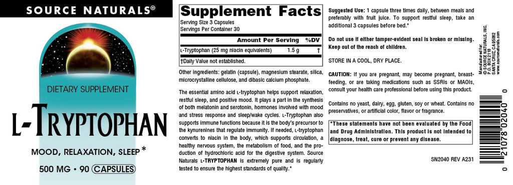 Source Naturals L-Tryptophan 500mg