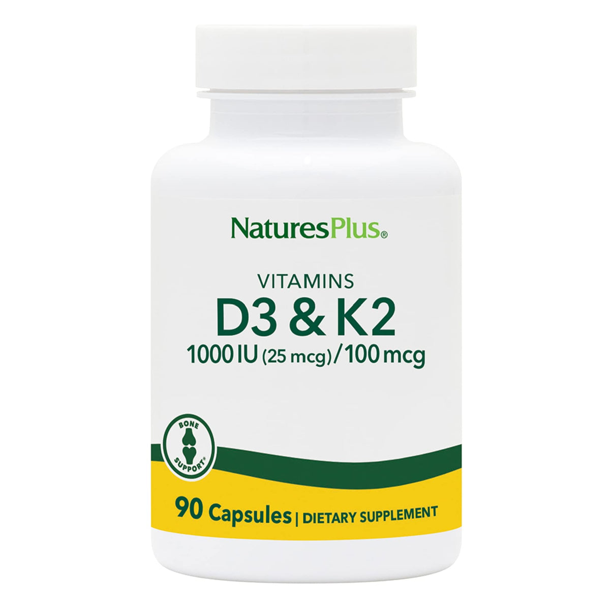 NaturesPlus Vitamins D3 & K2 Bone Health - 90 Capsules