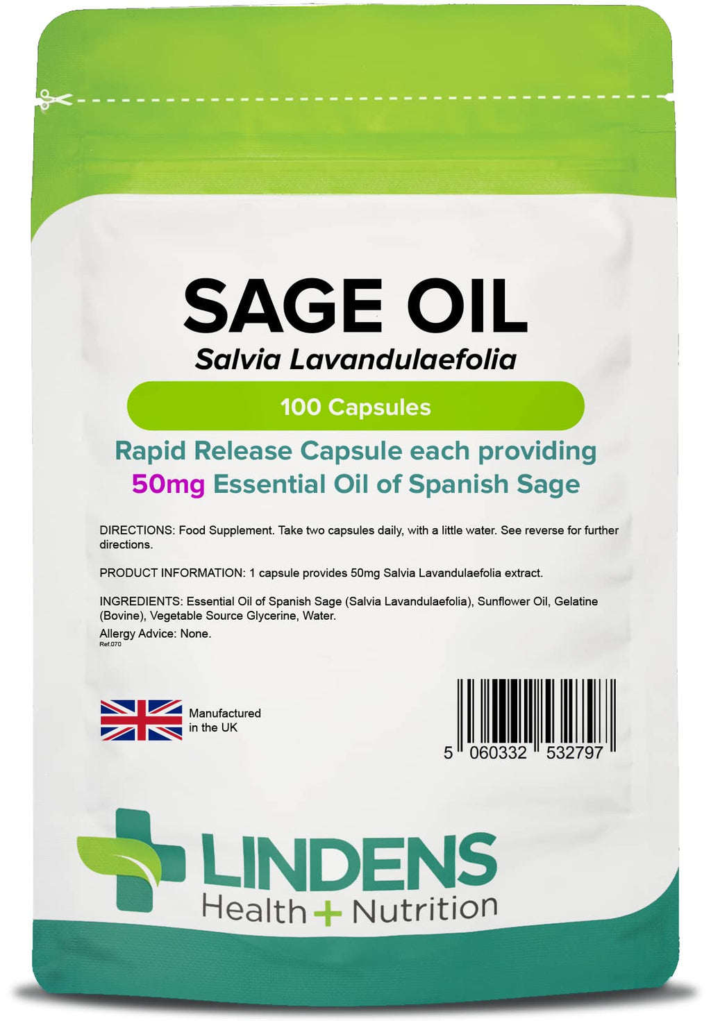 Lindens Essential Oil of Sage - 100 Softgels