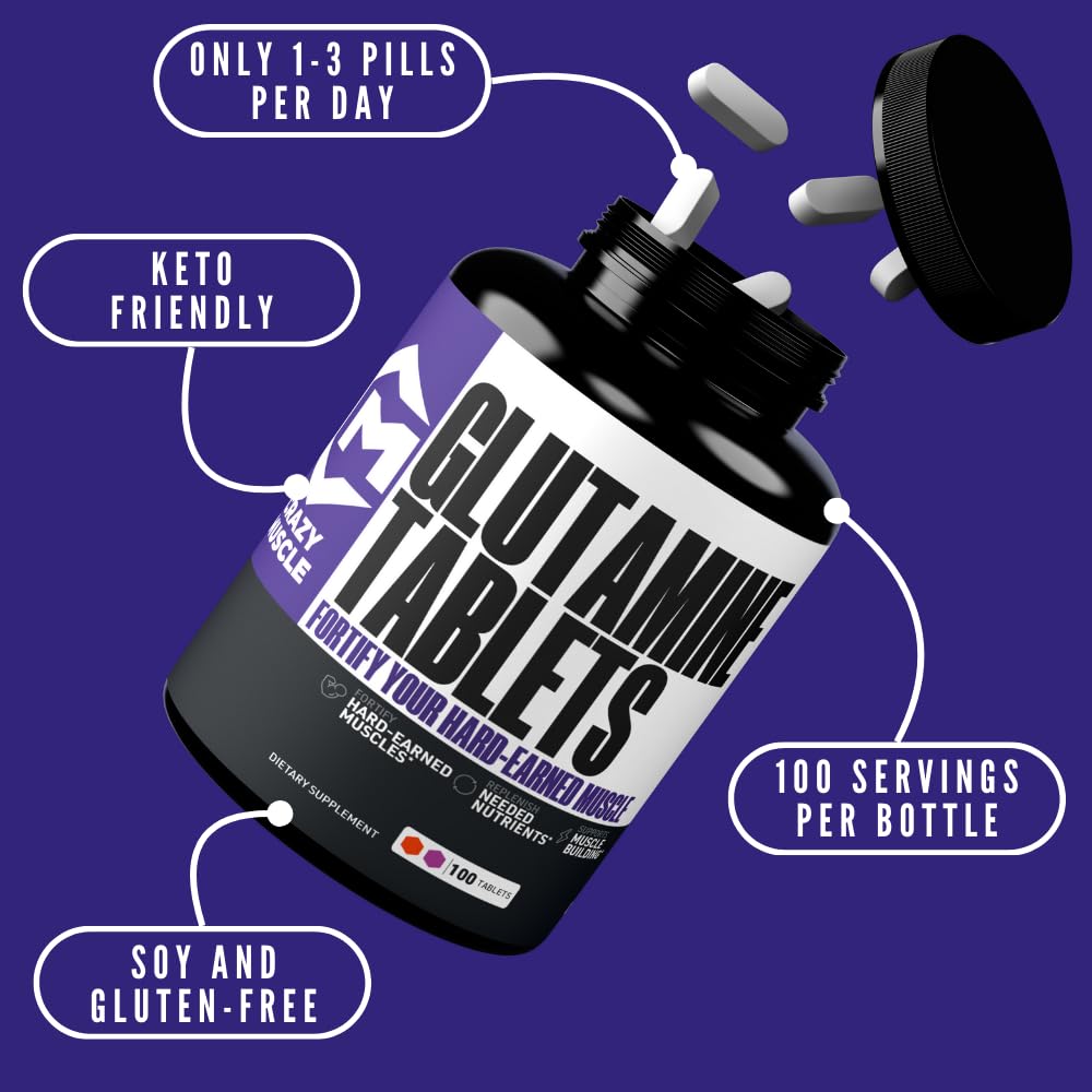 Crazy Muscle L-Glutamine 1000mg Tablets - 100 Count - image 2
