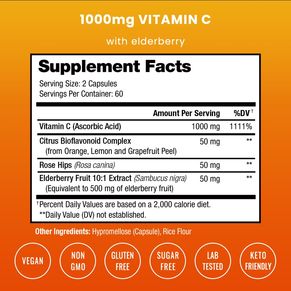 NutraChamps Vitamin C 1000 mg with Rose Hips & Elderberry - 120 Capsules - image 2