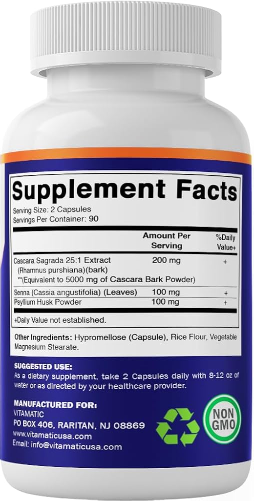 Vitamatic Cascara Sagrada Capsules with Senna & Psyllium - 180 Veg Capsules - image 9