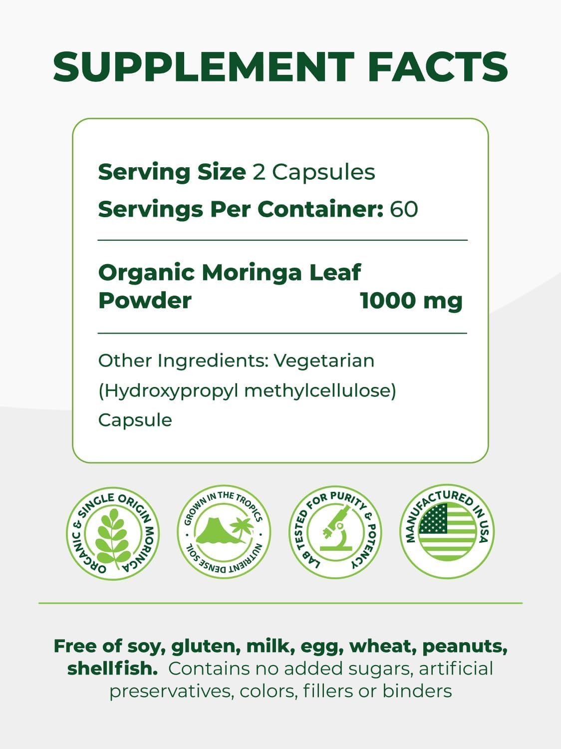 Pura Vida Moringa Organic Moringa Capsules Energy Support - 240 Count - image 4