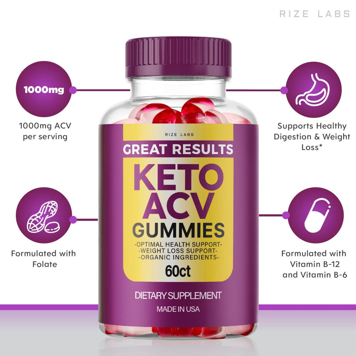 rize labs Great Results Keto ACV Gummies - 300 Gummies - image 2