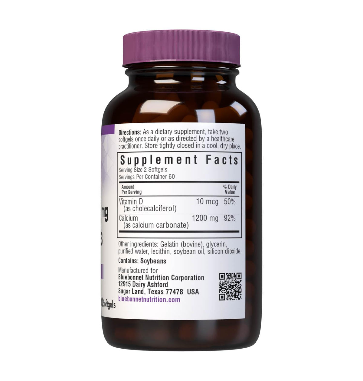 Bluebonnet Nutrition Milk-Free Calcium 1,200 mg Plus Vitamin D3 400 IU