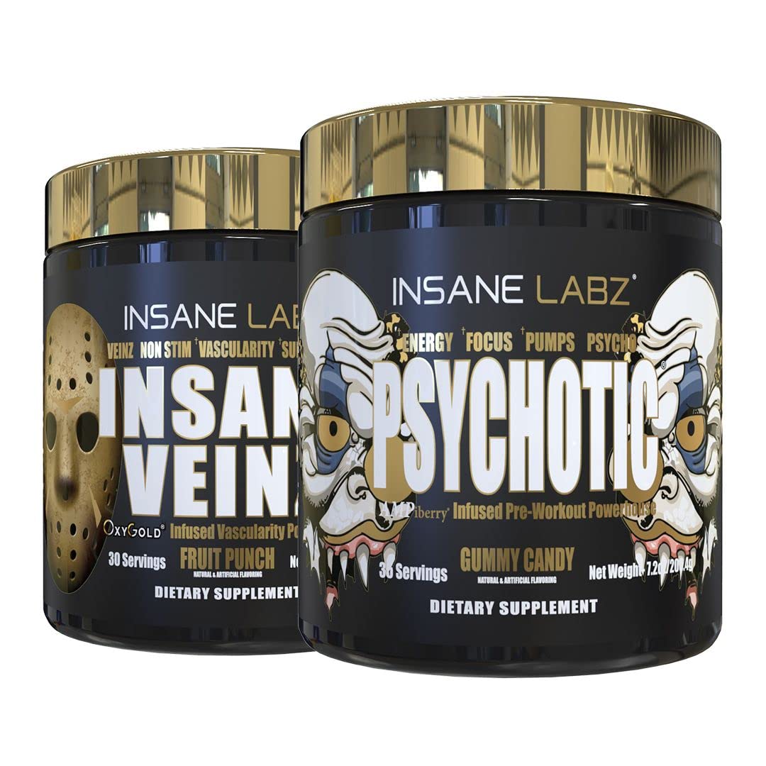 Insane Labz Psychotic Gold and Insane Veinz Gold Pre Workout Nitric