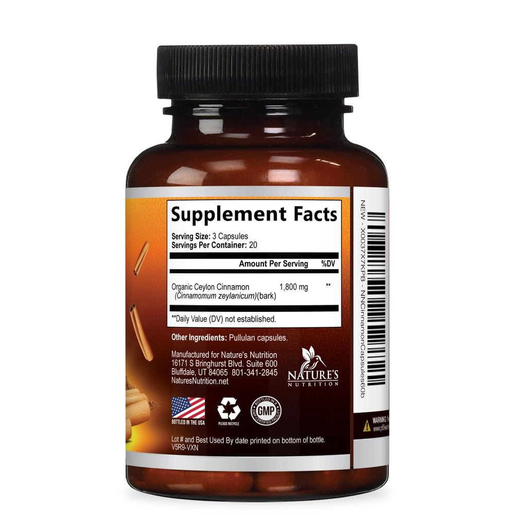 Nature's Nutrition Organic Ceylon Cinnamon Capsules 1800mg - Extra