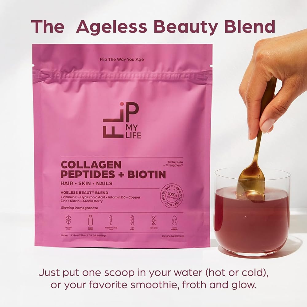 Flip My Life Collagen Peptides + Biotin for Hair, Skin, Nails - 26 Servings - image 2