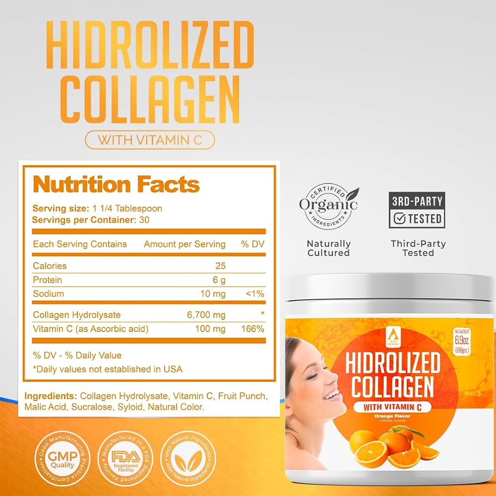 AV Orange Hydrolyzed Grass Fed Collagen with Vitamin C Powder - 198g - image 6