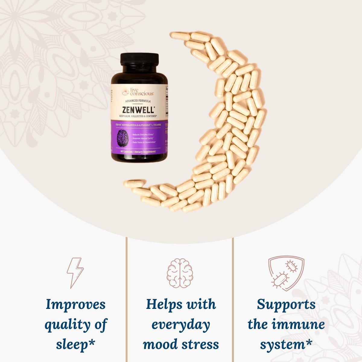 Live Conscious KSM-66 Ashwagandha with L-Theanine Stress Relief - 120 Capsules - image 3