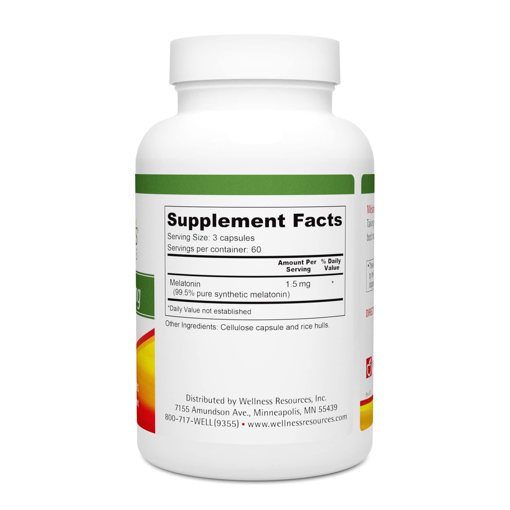 Wellness Resources 0.5mg Melatonin Capsules Sleep Support - 180 Capsules - image 2