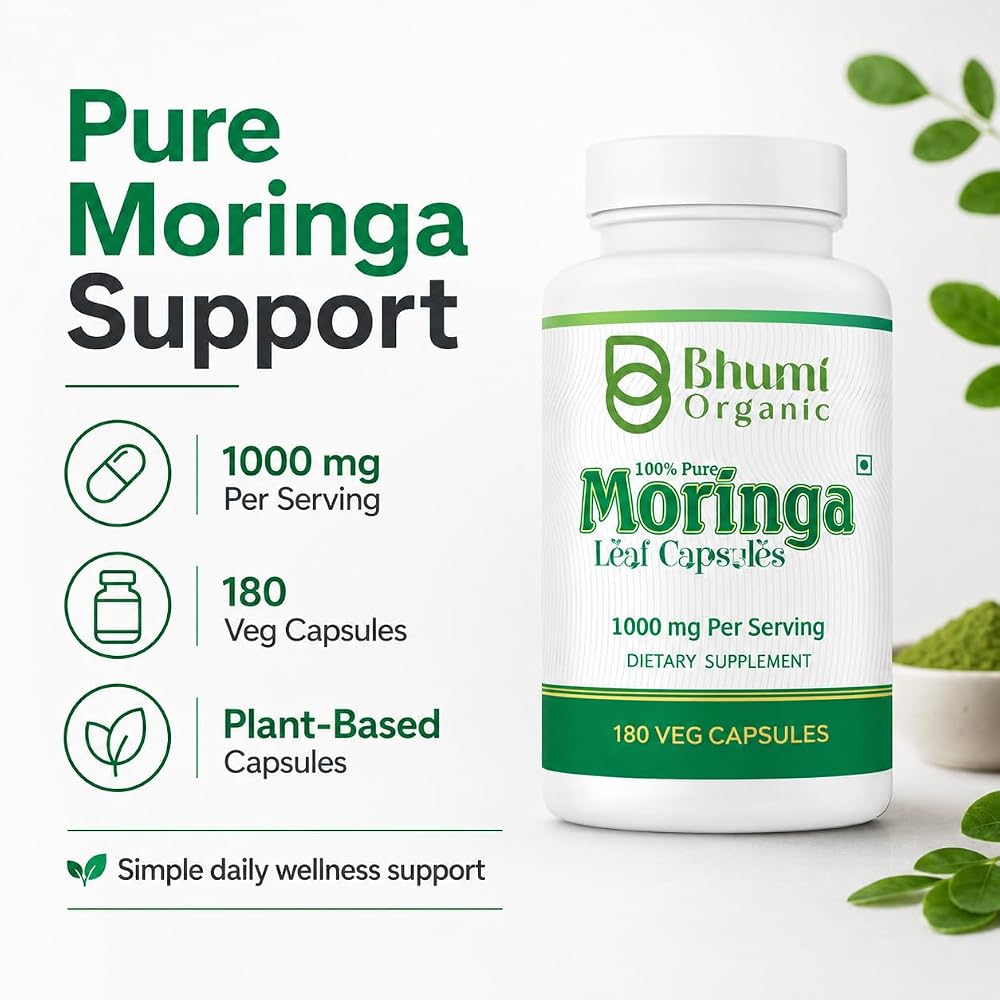 Bhumi Organic Moringa Powder Capsules - 800mg of Pure Nutrient-Rich