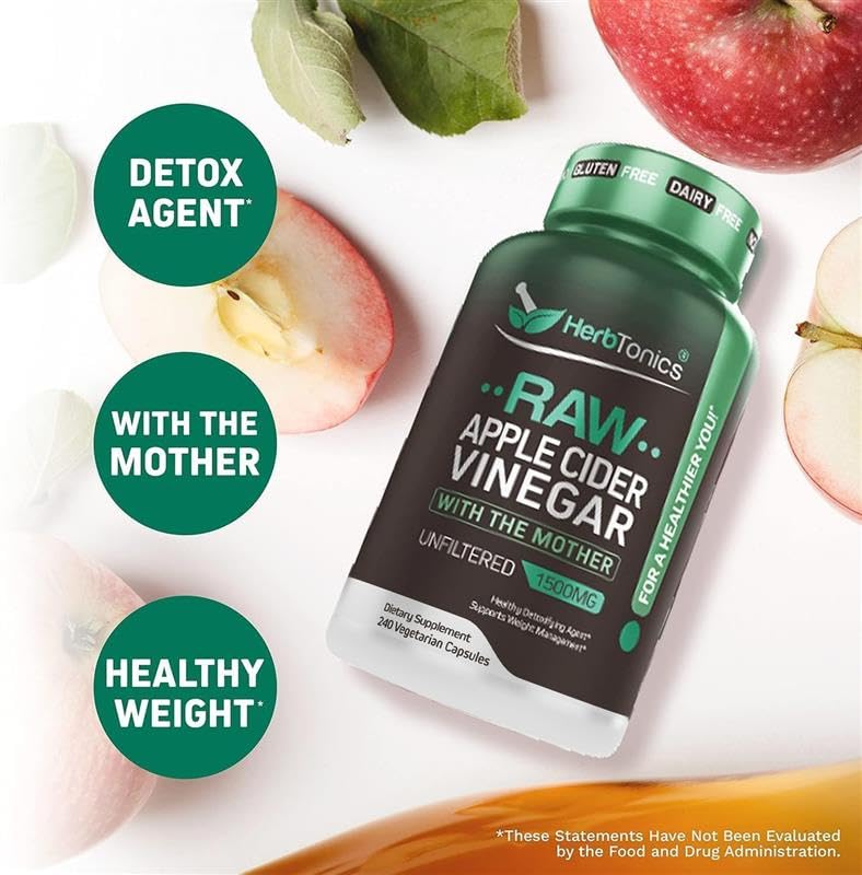 Herbtonics Raw Apple Cider Vinegar 1500mg with Mother - 240 Capsules - image 5