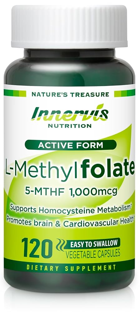 Innervis Nutrition L-Methylfolate 1000mcg Heart & Nerve Support - 120 Capsules