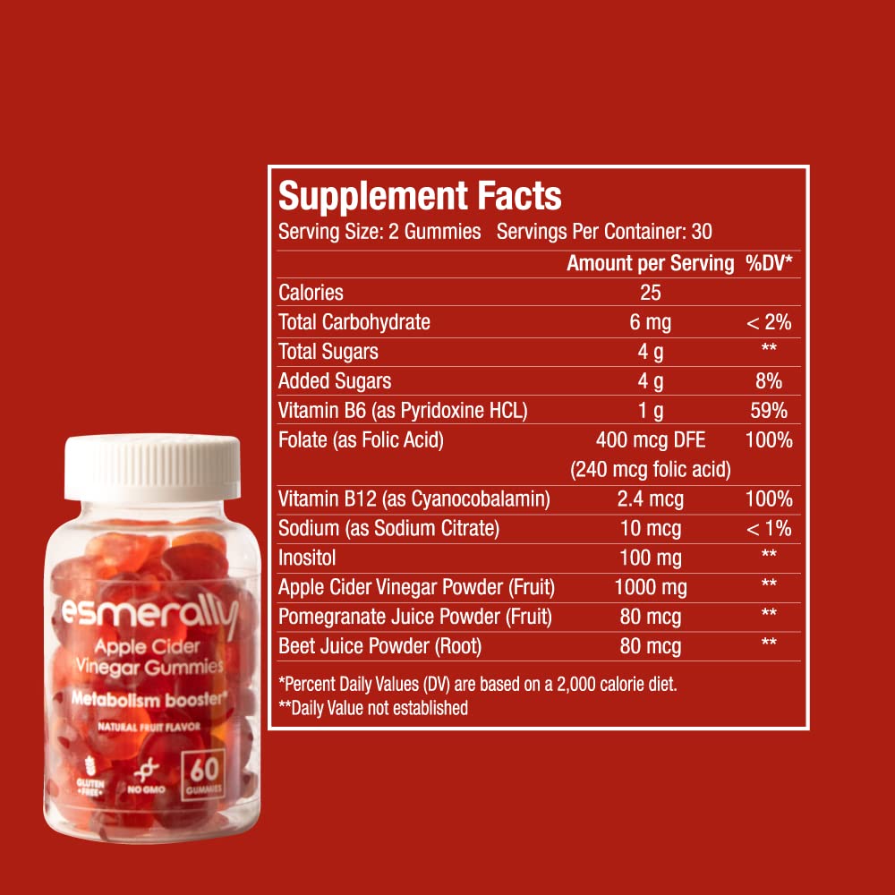 Esmerally Apple Cider Vinegar Gummies with B12 - 180 Gummies - image 7