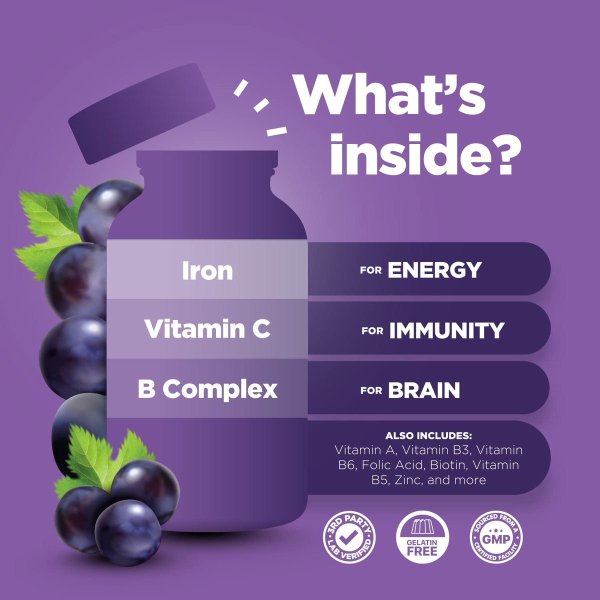 Phytoral Iron Gummies with B Complex Vitamins - 60 Count - image 3