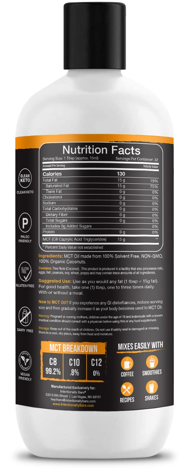 Intentionally Bare Organic Pure 99.2% C8 MCT Oil - Keto