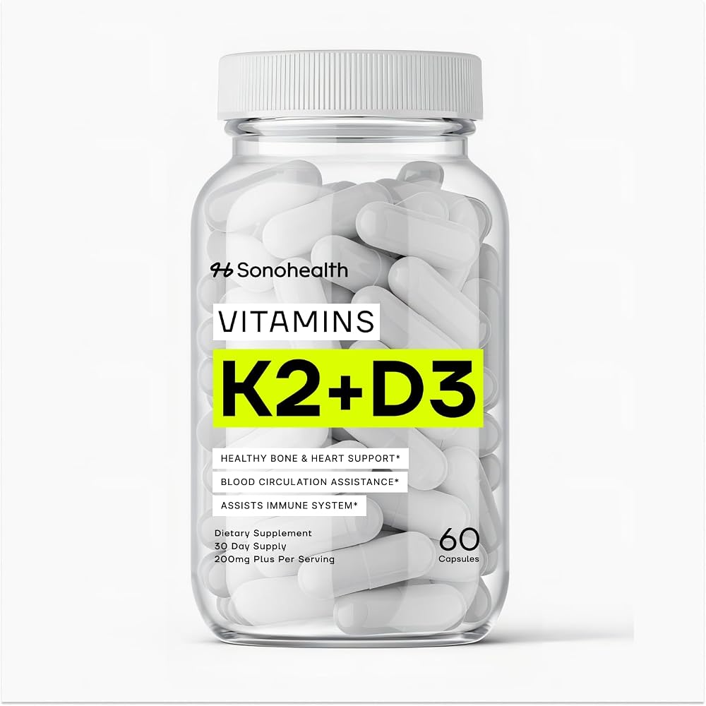 SonoHealth Vitamin D3 + K2 with BioPerine - 60 Capsules