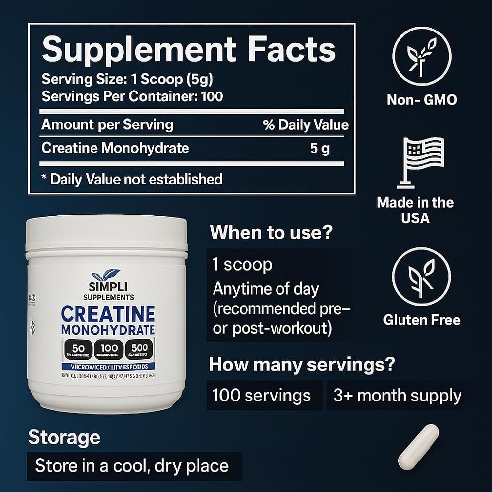 Simpli Supplements Pure Creatine Monohydrate Powder - 500g - image 2
