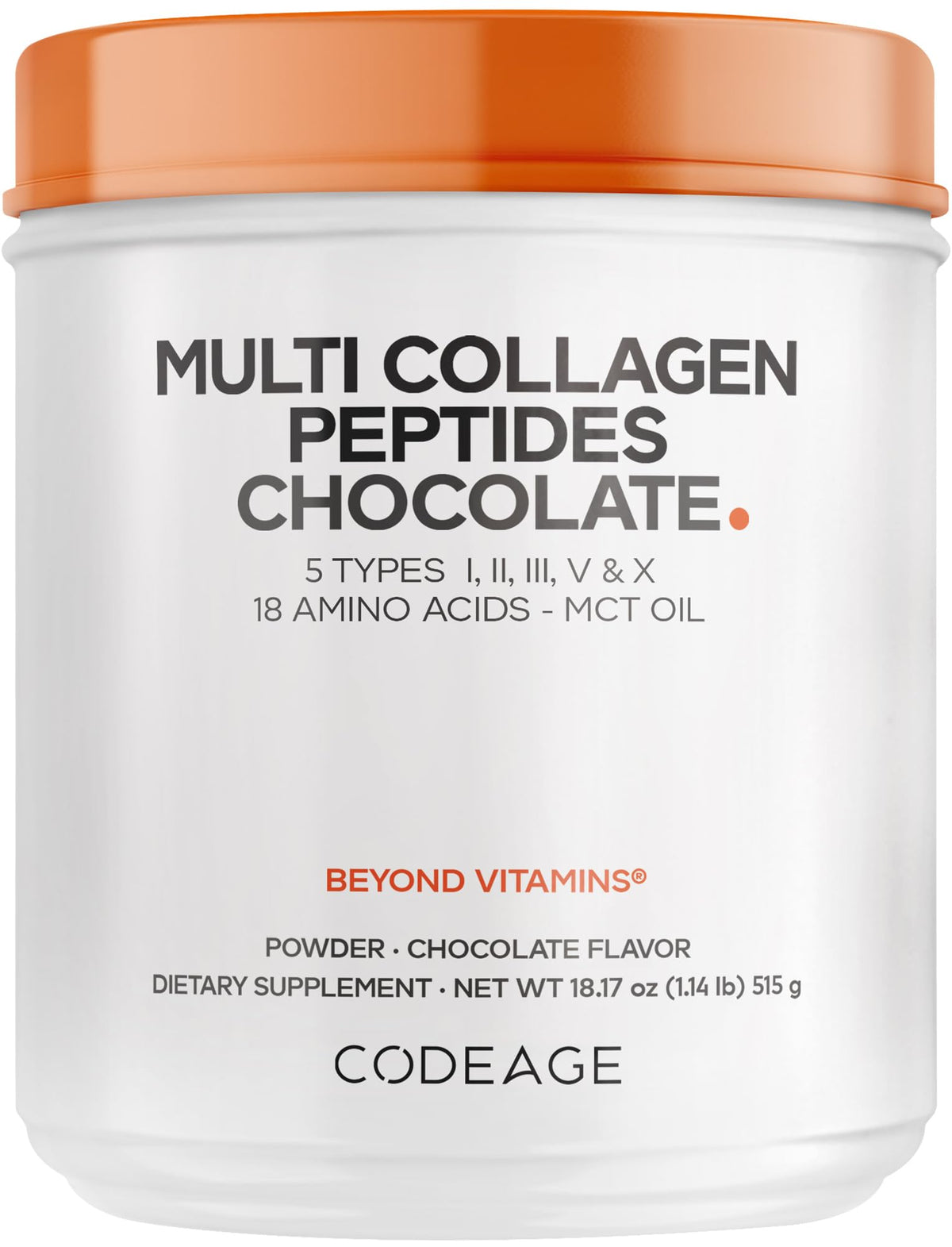 Codeage Multi Collagen Protein Powder with MCT Oil, Chocolate - 18 oz