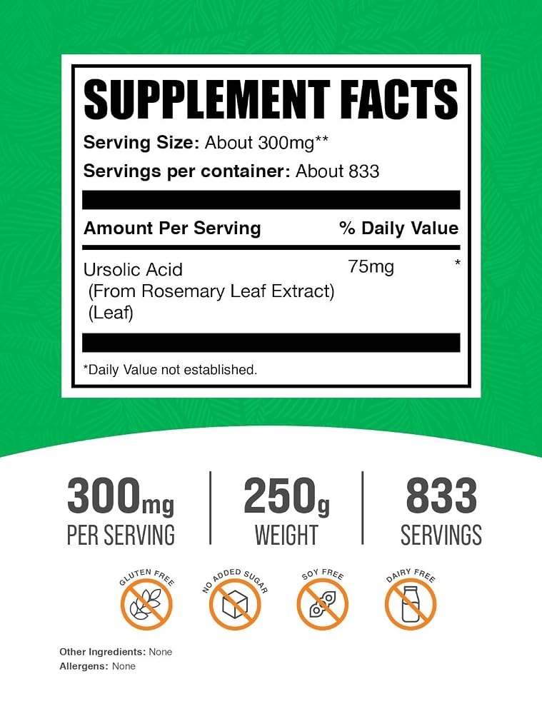 BulkSupplements Ursolic Acid Powder from Rosemary - 250g - image 2