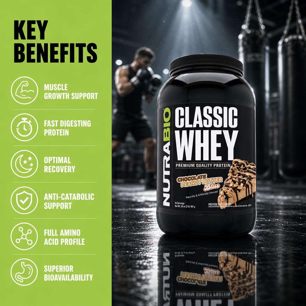 NutraBio Classic Whey Protein Powder Supplement - 25g of Protein Per