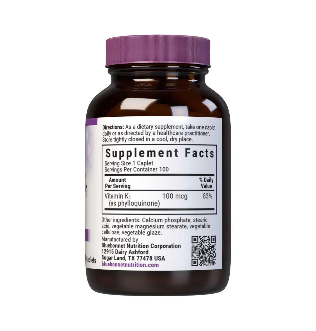 BlueBonnet Vitamin K1 100 mcg Bone Health - 100 Caplets - image 2