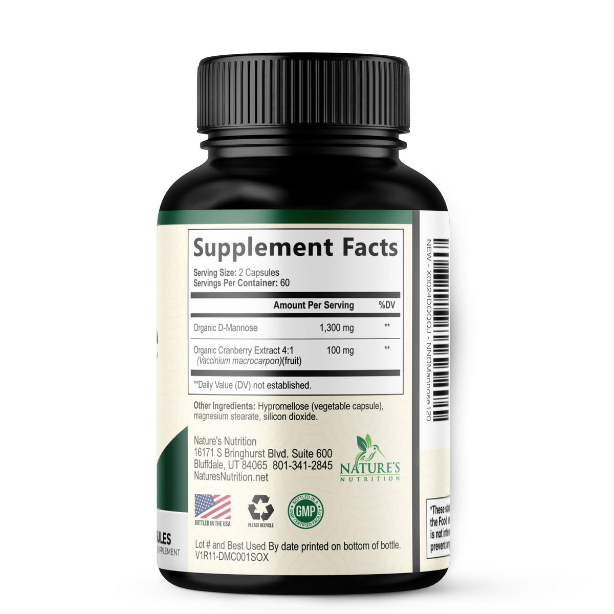 Nature's Nutrition D-Mannose 1000mg Per Serving - Cranberry