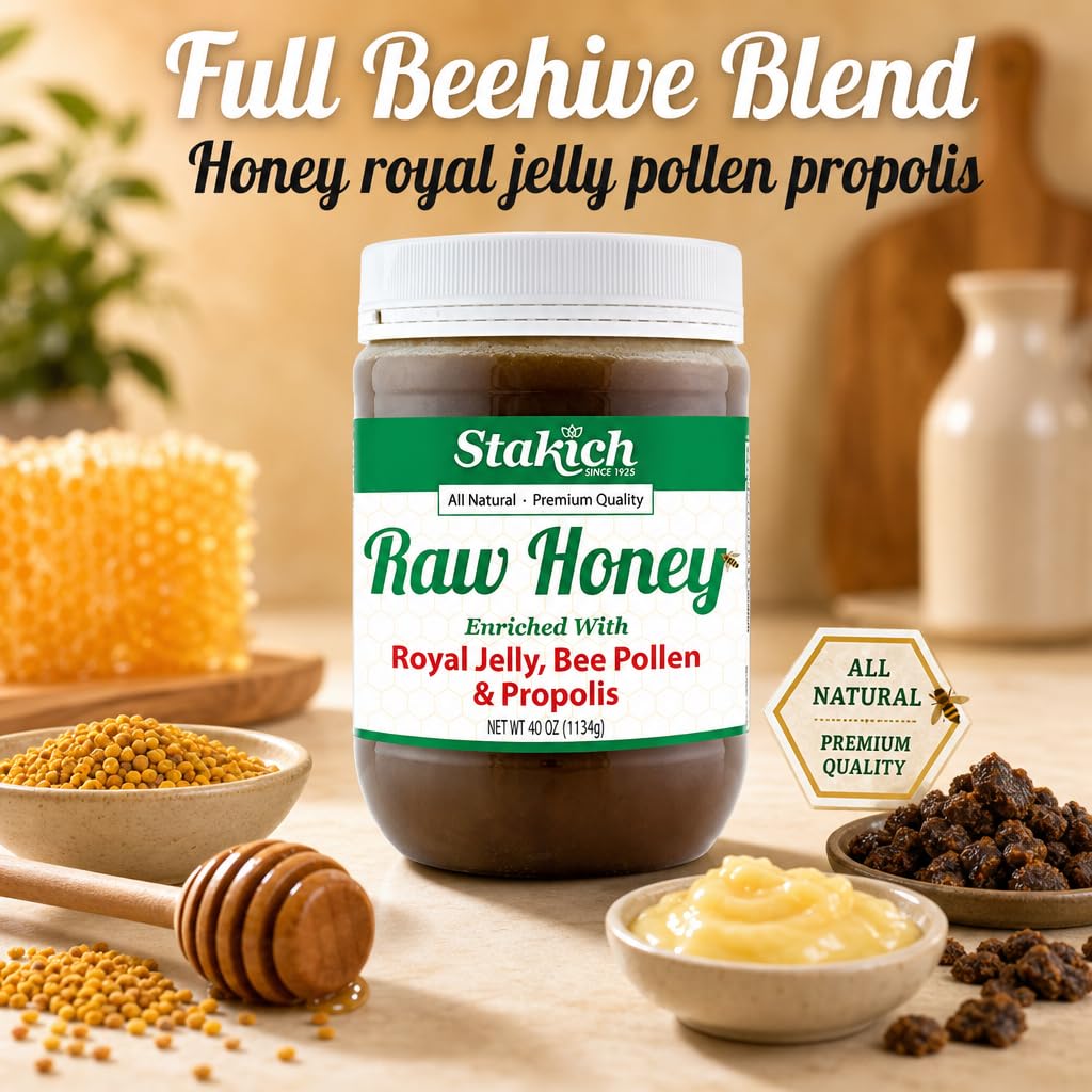 Stakich Royal Jelly, Bee Pollen, Propolis Raw Honey - Pure