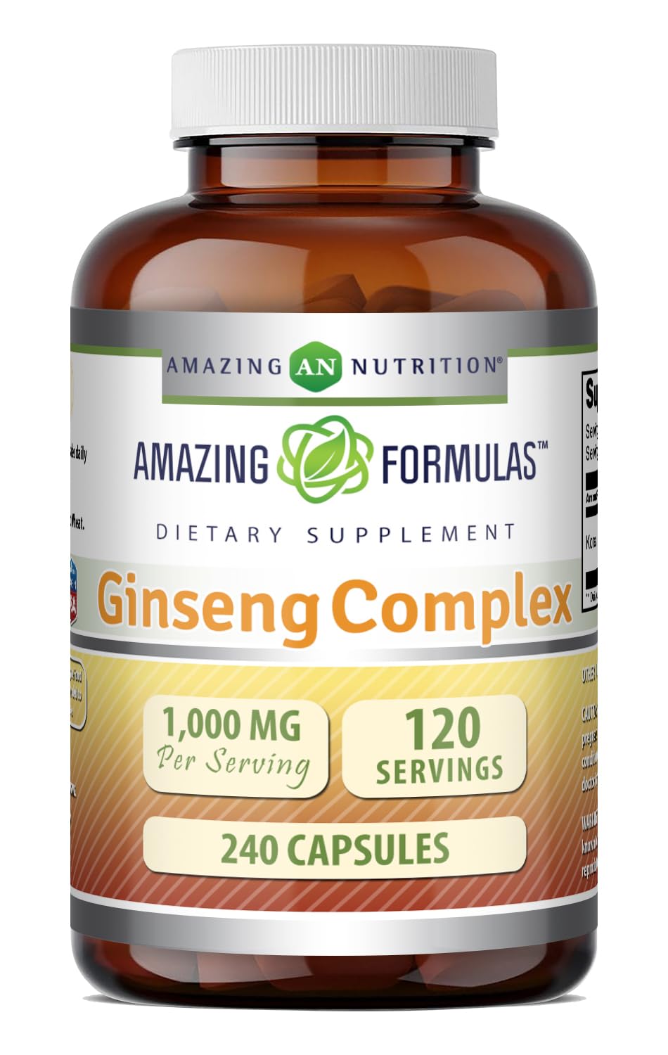 Amazing Nutrition Ginseng Complex 1000mg Korean Extract - 240 Capsules