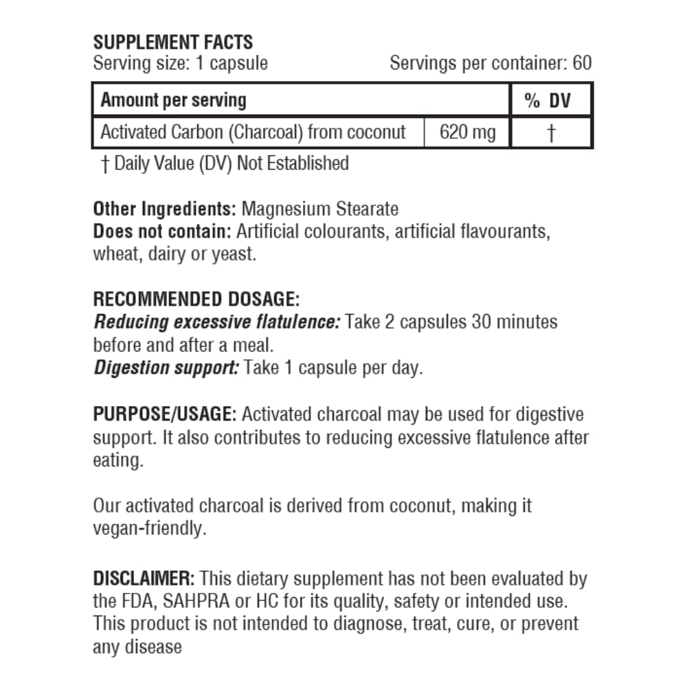 obel Coconut Activated Charcoal 620 mg Digestive Support - 60 Capsules - image 3