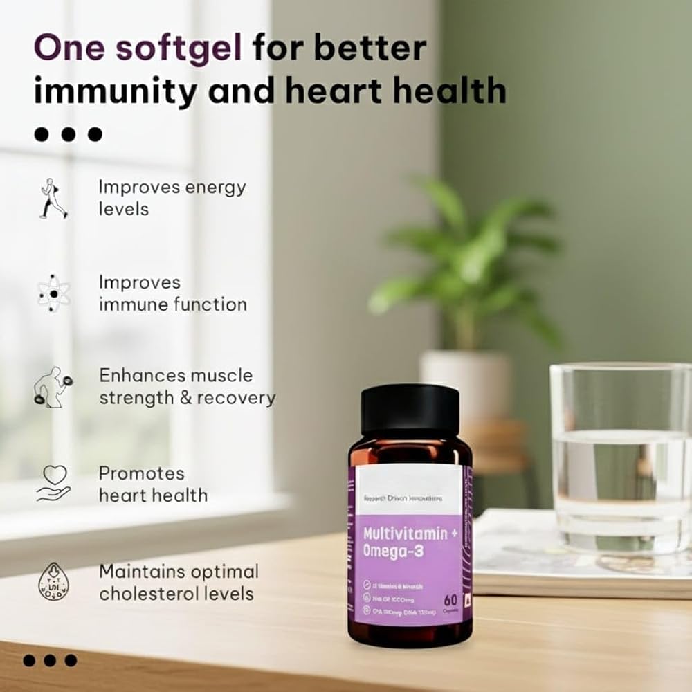 Generic Omega 3 Fish Oil 1000mg with Multivitamin - 60 Softgels - image 4