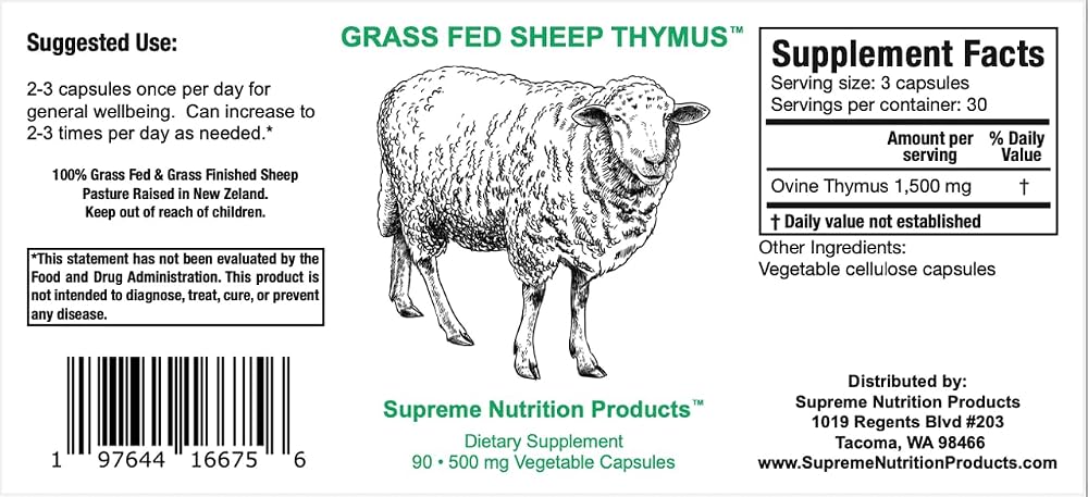 Supreme Nutrition Sheep Thymus - 100% Grass Fed and Finished in New