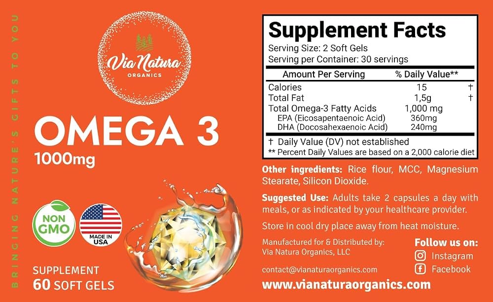 Via Natura Organics Omega 3 Fish Oil 1000mg - 60 Softgels - image 5