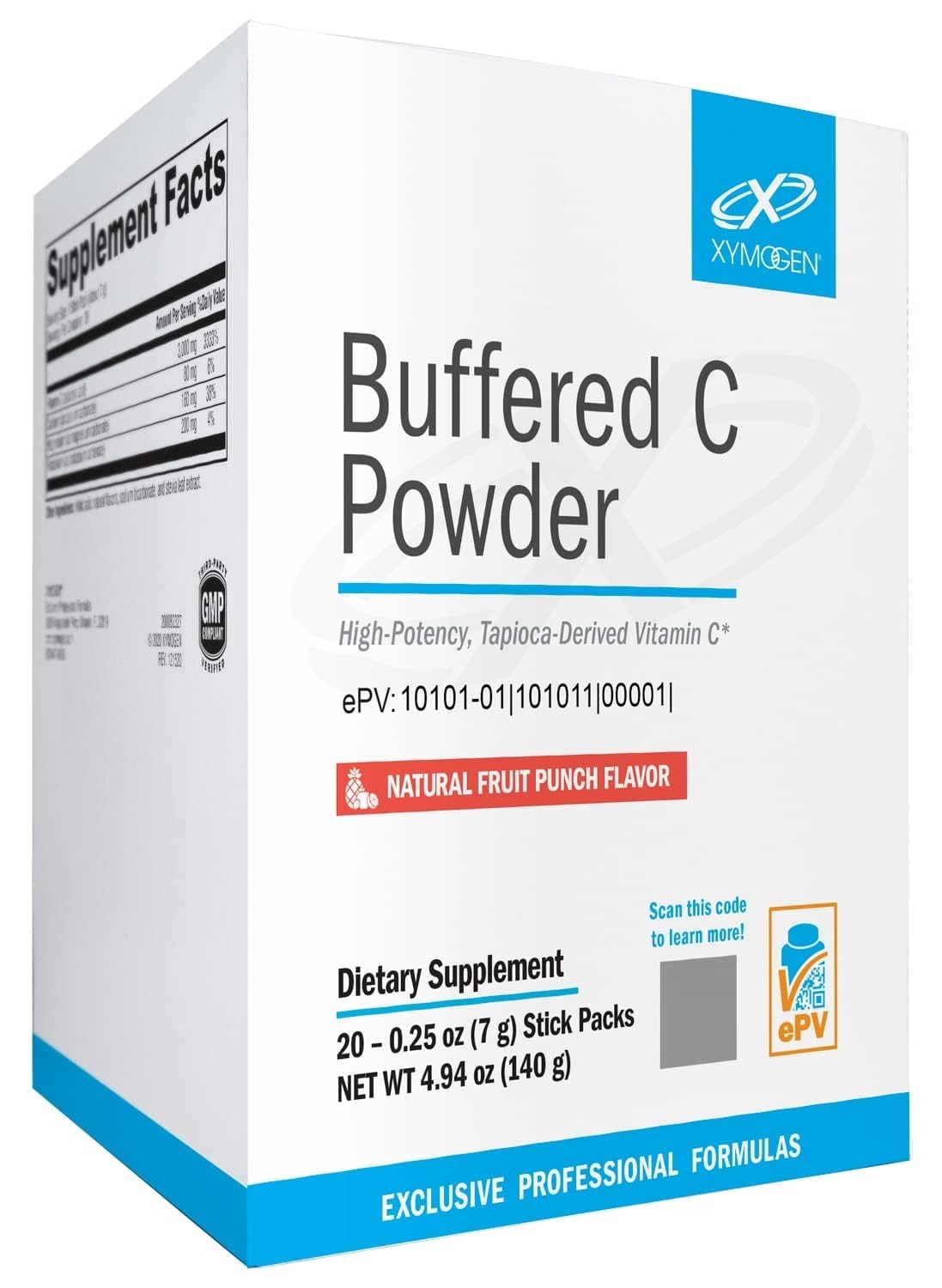 XYMOGEN Buffered C Powder Fruit Punch - 20 Stick Packs