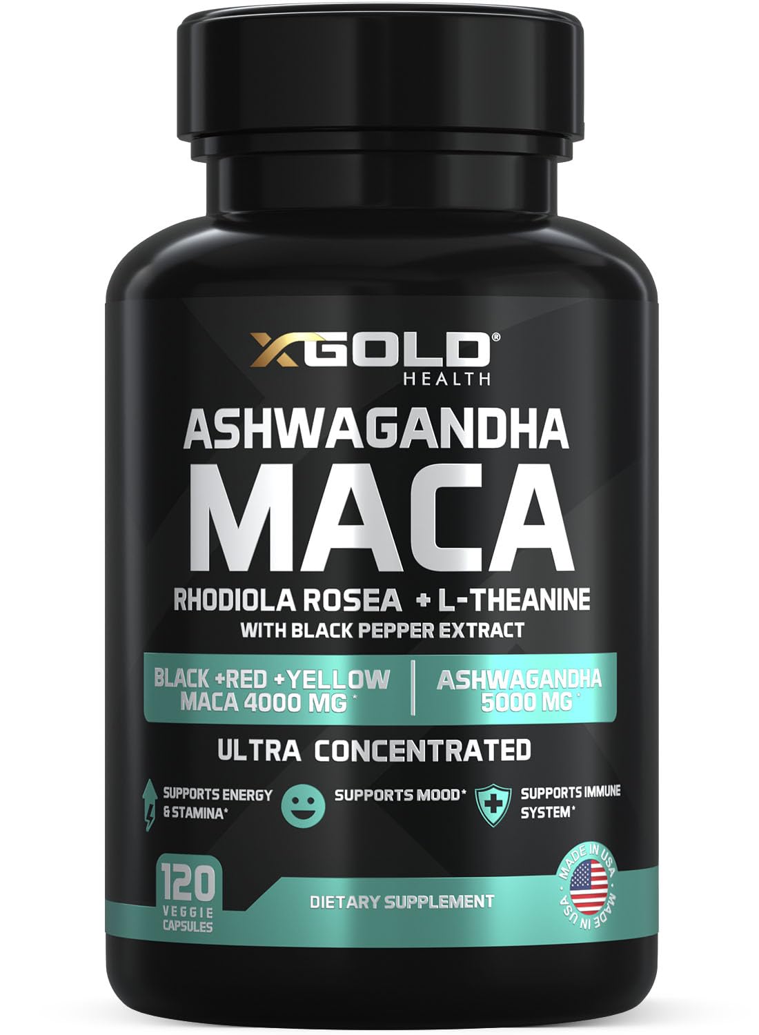 X Gold Ashwagandha, Maca Root, Rhodiola & L-Theanine - 120 Capsules