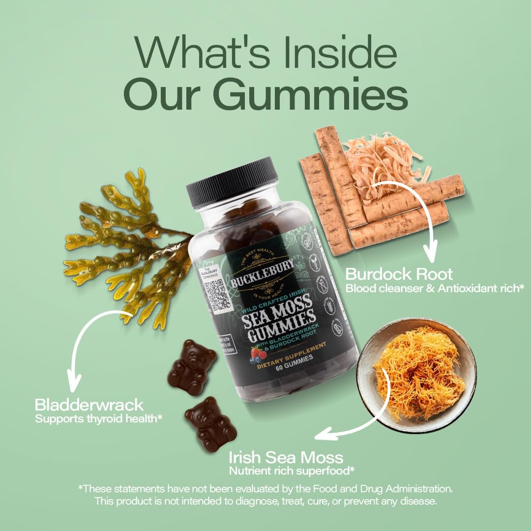 BUCKLEBURY Wild Crafted Irish Sea Moss Gummies - 60 Count - image 2