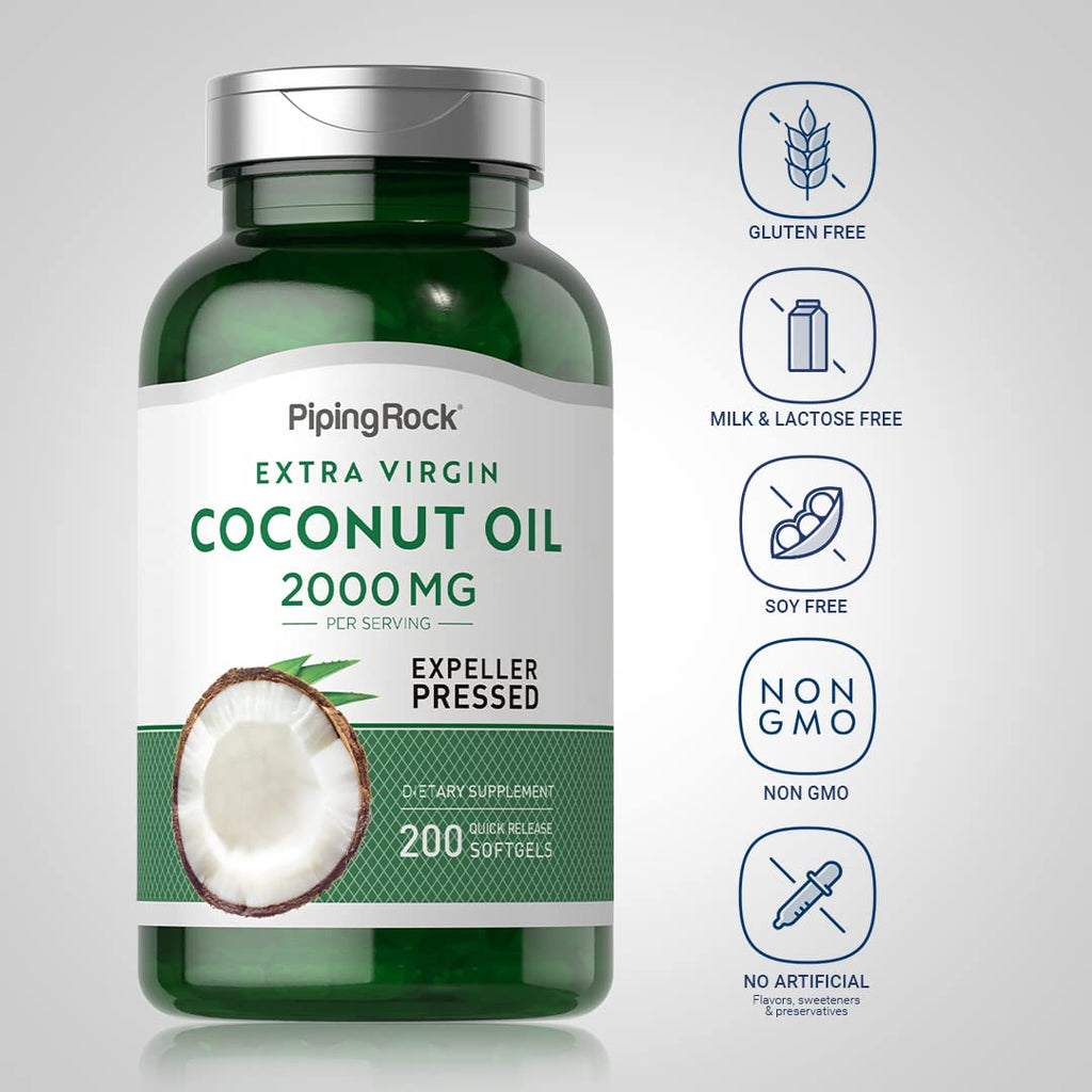Piping Rock Coconut Oil 2000mg for Skin and Hair - 200 Softgels - image 3