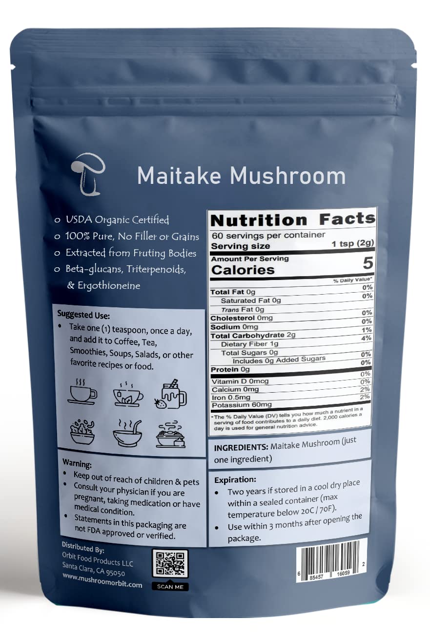 Mushroom Orbit Maitake Organic Mushroom Extract Powder - 120g - image 2