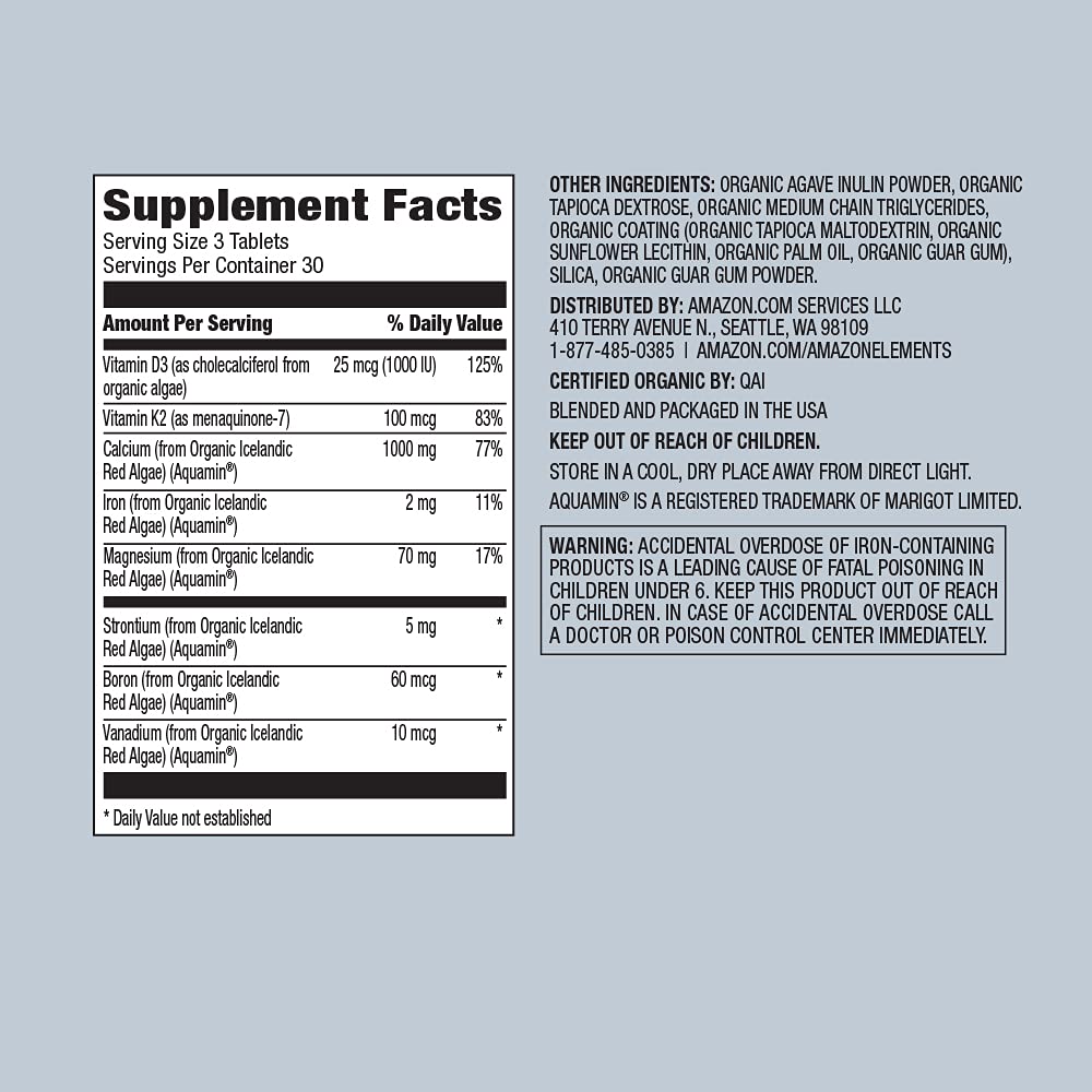 Amazon Elements Organic Whole Food Calcium & Magnesium - 90 Tablets - image 3