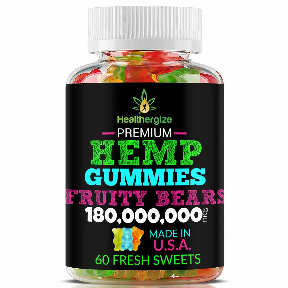 Healthergize Hemp Gummy Bears for Calm and Peace - 60 Gummies