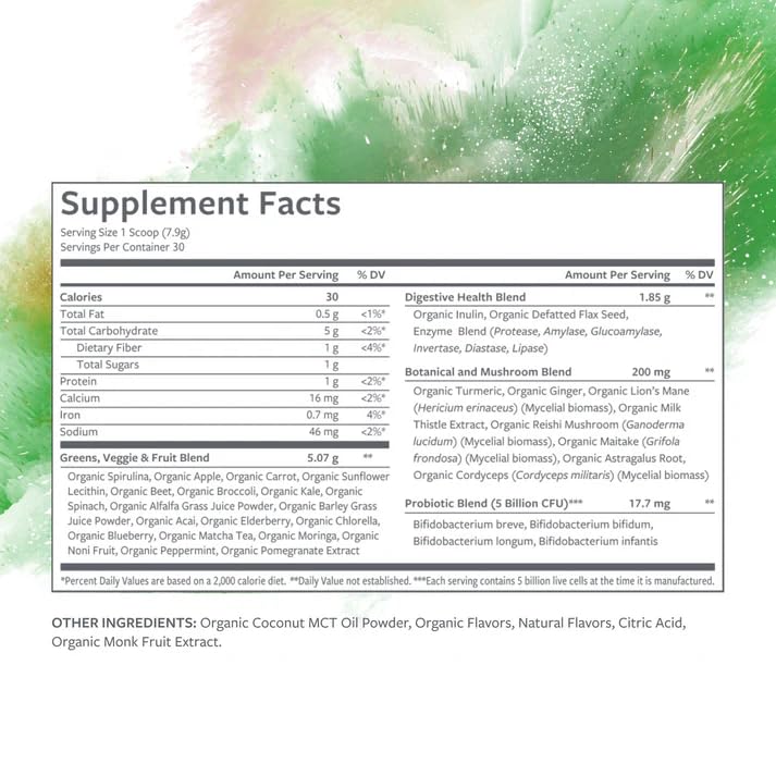 CLEAN Greens Superfood Powder with Probiotics & Adaptogens - 30 Servings - image 2