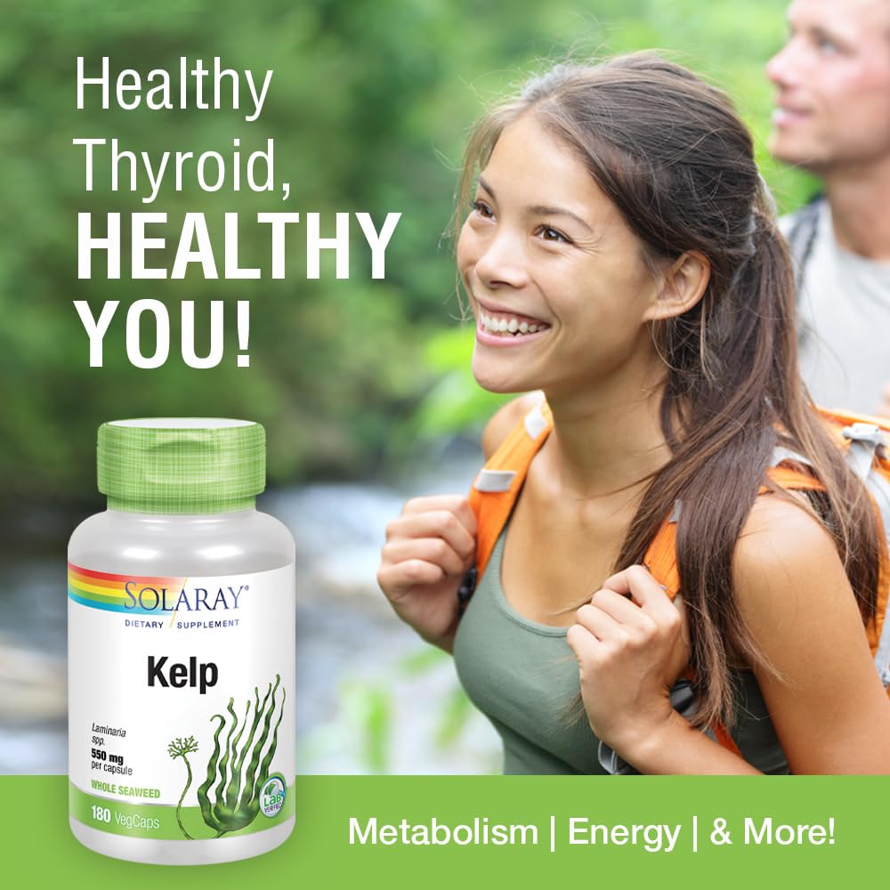 SOLARAY Kelp 550 mg for Thyroid Function & Energy - 180 Vegetarian Capsules - image 3