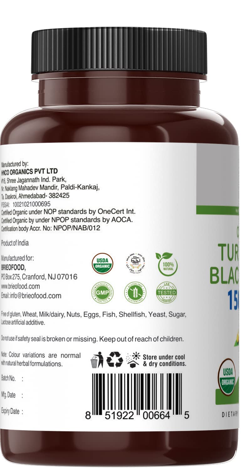 Brieofood Organic Turmeric with Black Pepper 1500mg - 90 Tablets - image 5