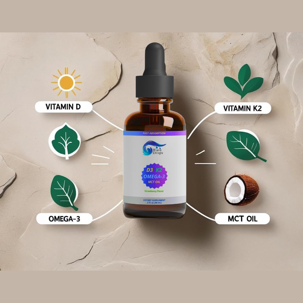 Wave Drops Vitamin D3 & K2 Liquid Drops with Omega 3 - 2 Fl Oz - image 3